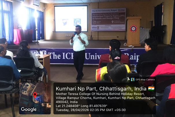  One-Day Workshop on “Intellectual Property Rights (IPR) and Patent & Design Filing” Successfully Organized at The ICFAI University, Raipur